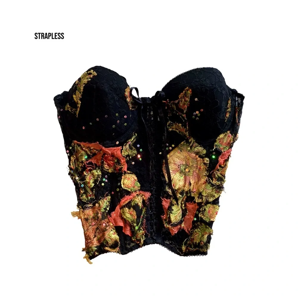 Vintage Alberto Makali Avant Garde Archival Lace Silk Apliqué Bustier Corset Top - Picture 10 of 14